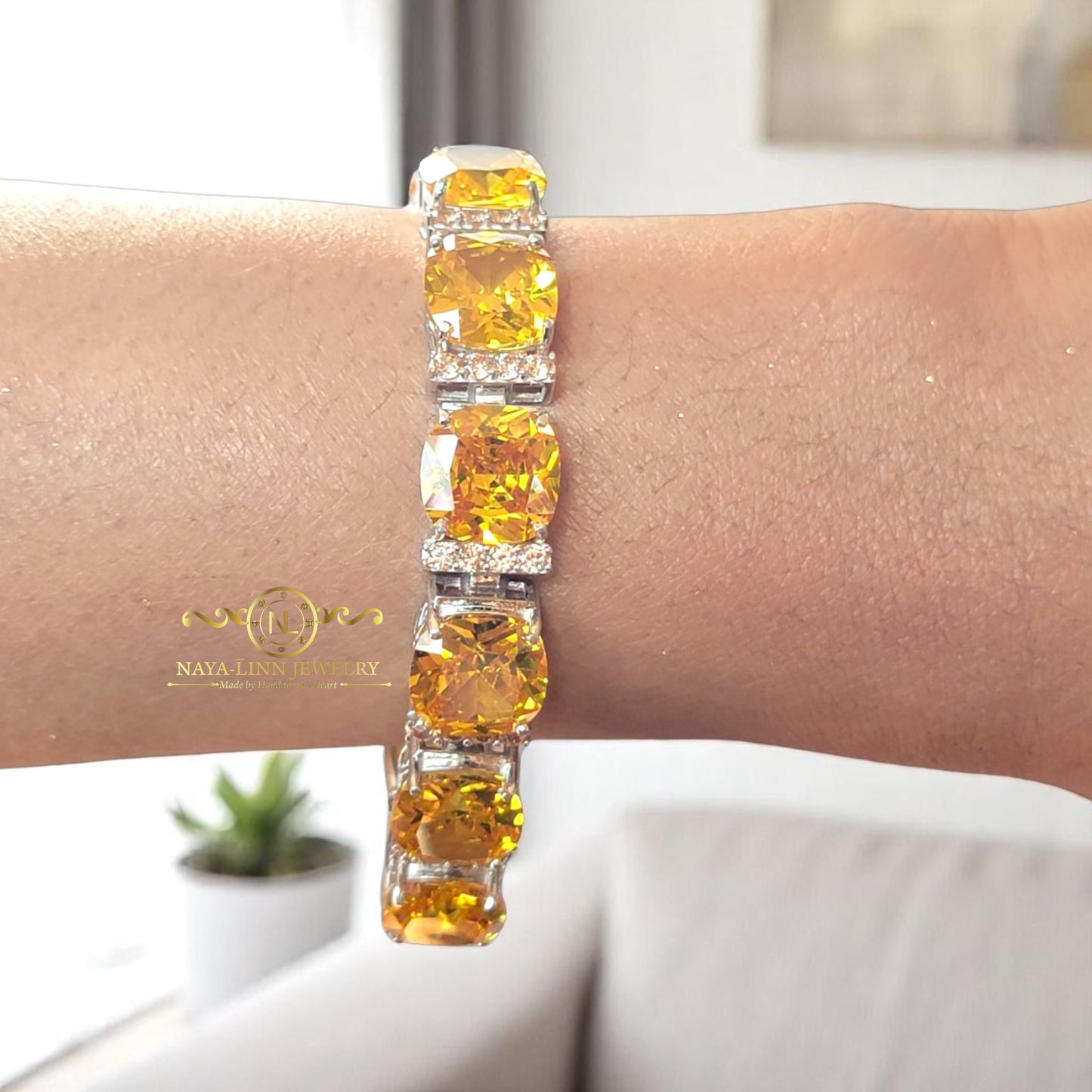Arriella Bracelet | Asscher Cut Diamond Simulant (CZ) | Rhodium Over 925 Sterling Silver By Naya-Linn Jewelry