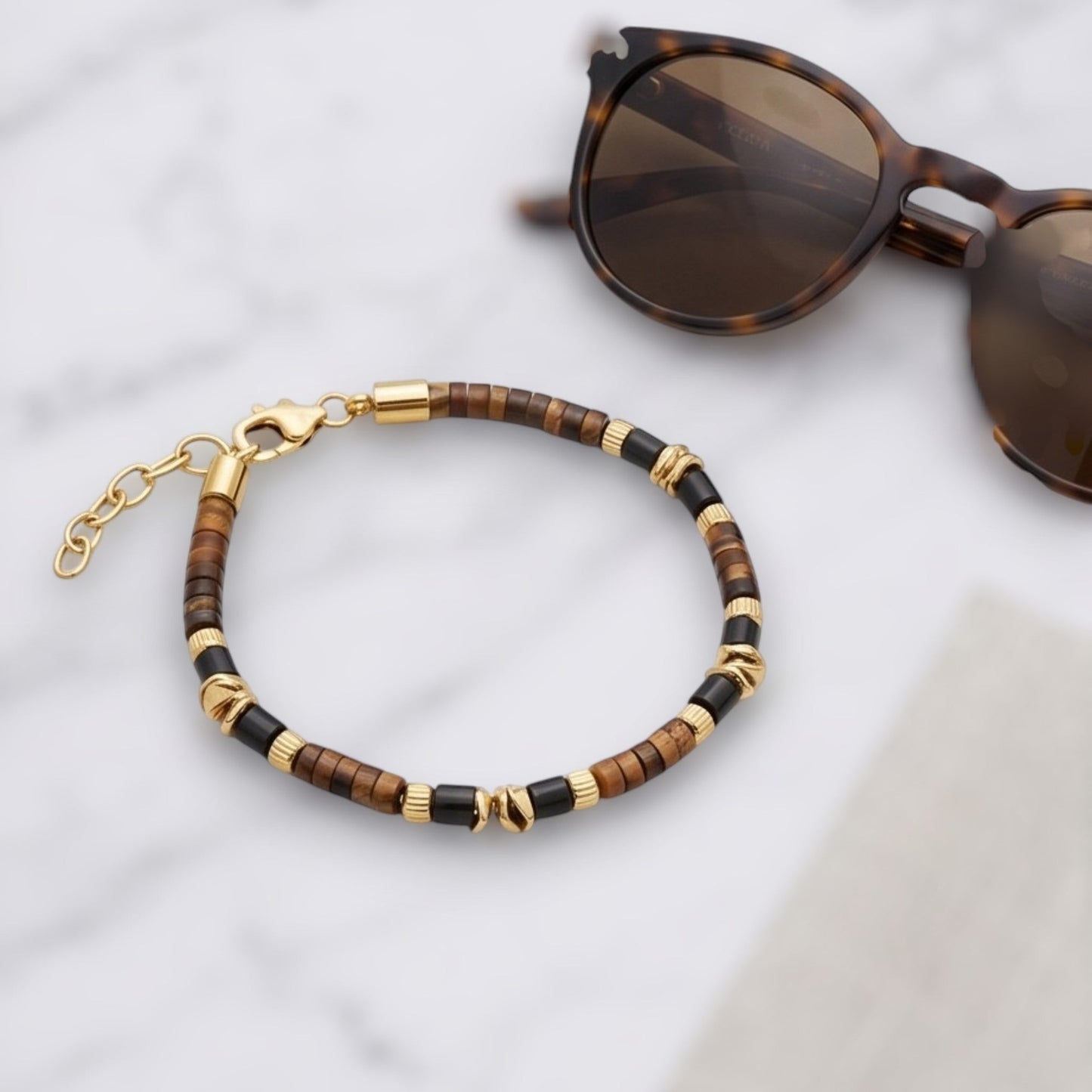 Pericles Minimalist Unisex Bracelet – Black Agate and Tiger's Eye Natural Gemstones