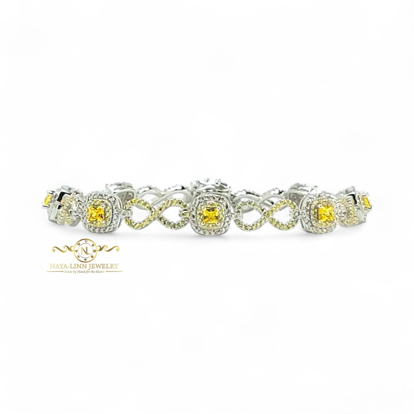 Diana Infinity Link Bracelet Sterling Silver Square CZ Stones