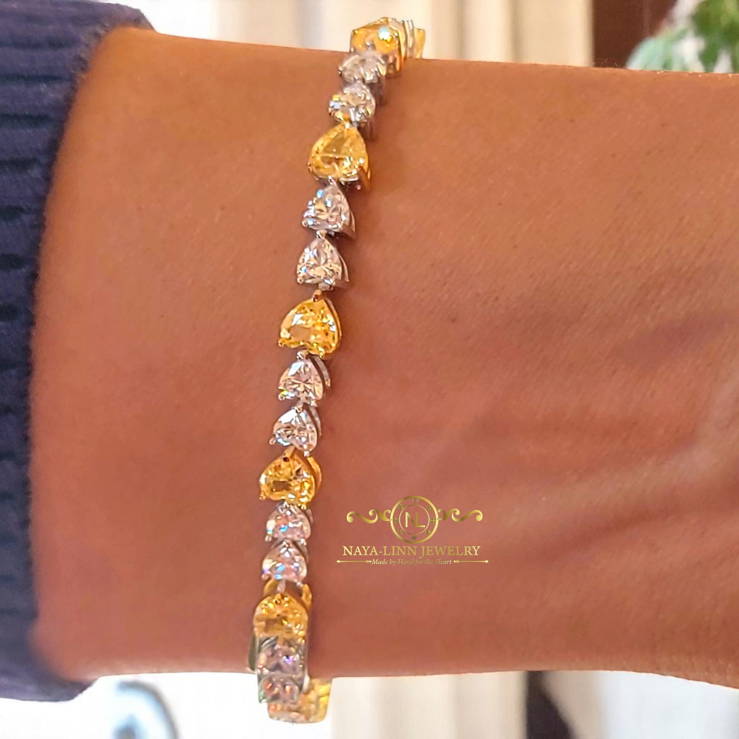 Heartily Beloved Bracelet | Canare Two-Tone Heart Shaped Bracelet | 925 Sterling Silver | 18K White Gold Plating Bangle | Crushed Ice CZ