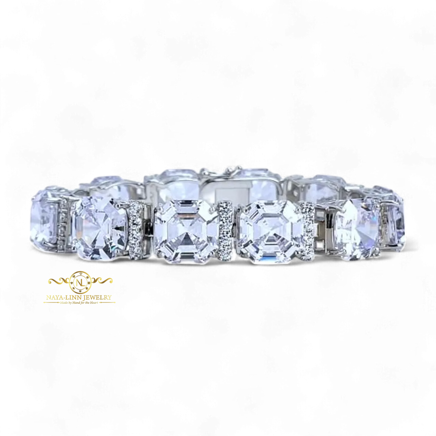 Arriella Bracelet | Asscher Cut Diamond Simulant (CZ) | Rhodium Over 925 Sterling Silver By Naya-Linn Jewelry