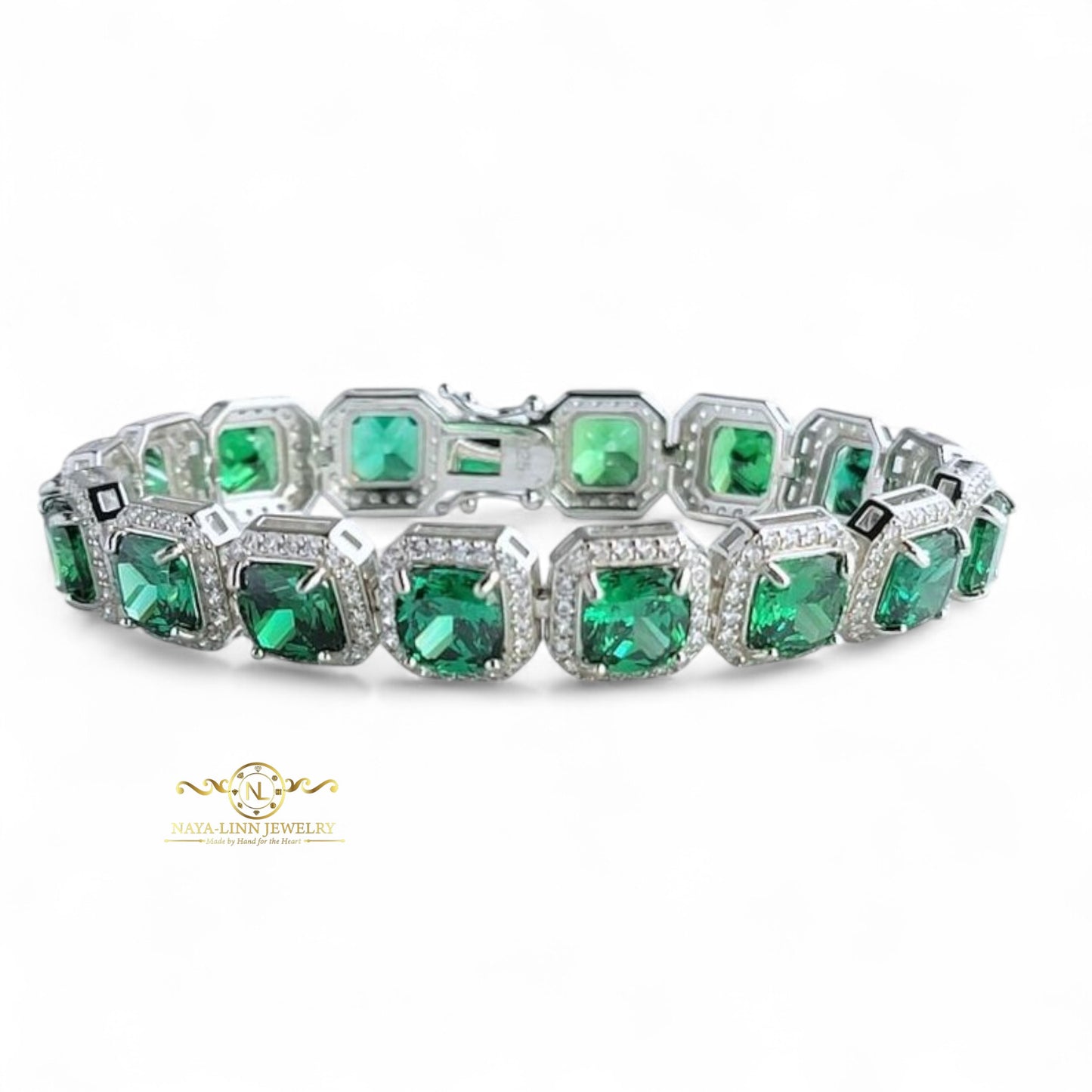 Halle Bracelet | Cushion Cut Diamond Simulants CZ | Statement Bangle | Rhodium Over 925 Sterling Silver By Naya-Linn Jewelry
