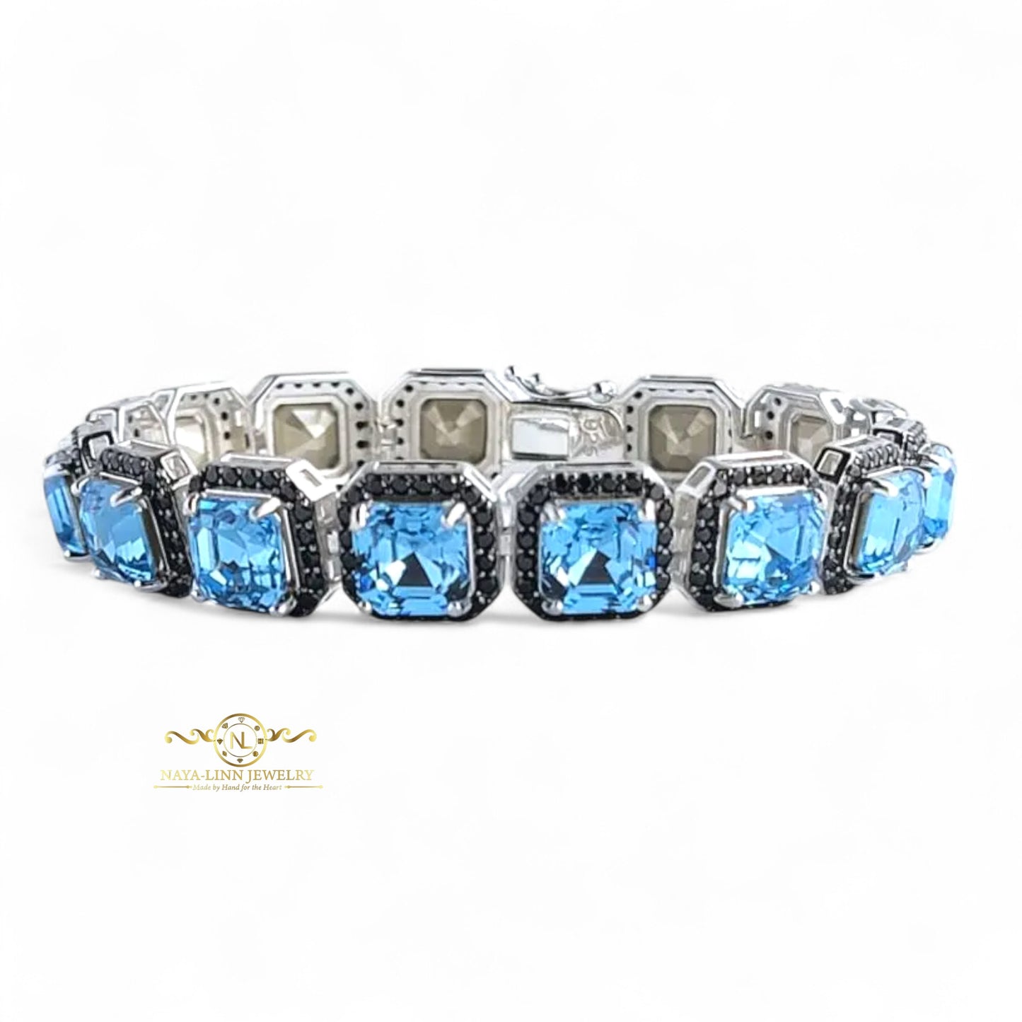 Halle Bracelet | Cushion Cut Diamond Simulants CZ | Statement Bangle | Rhodium Over 925 Sterling Silver By Naya-Linn Jewelry