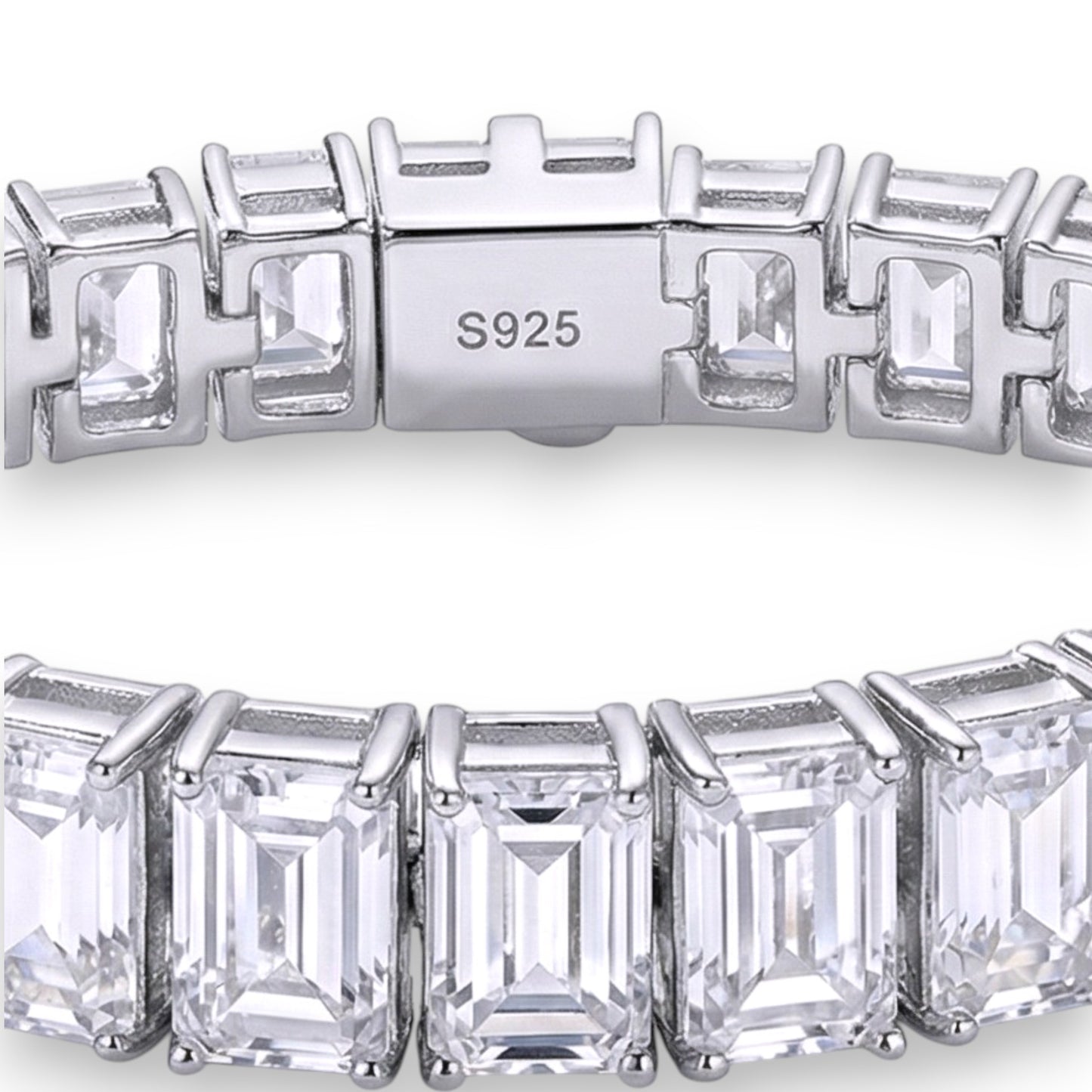 Collete Bracelet | Rhodium Plated Over 925 Sterling Silver | Emerald Cut | Cubic Zirconia