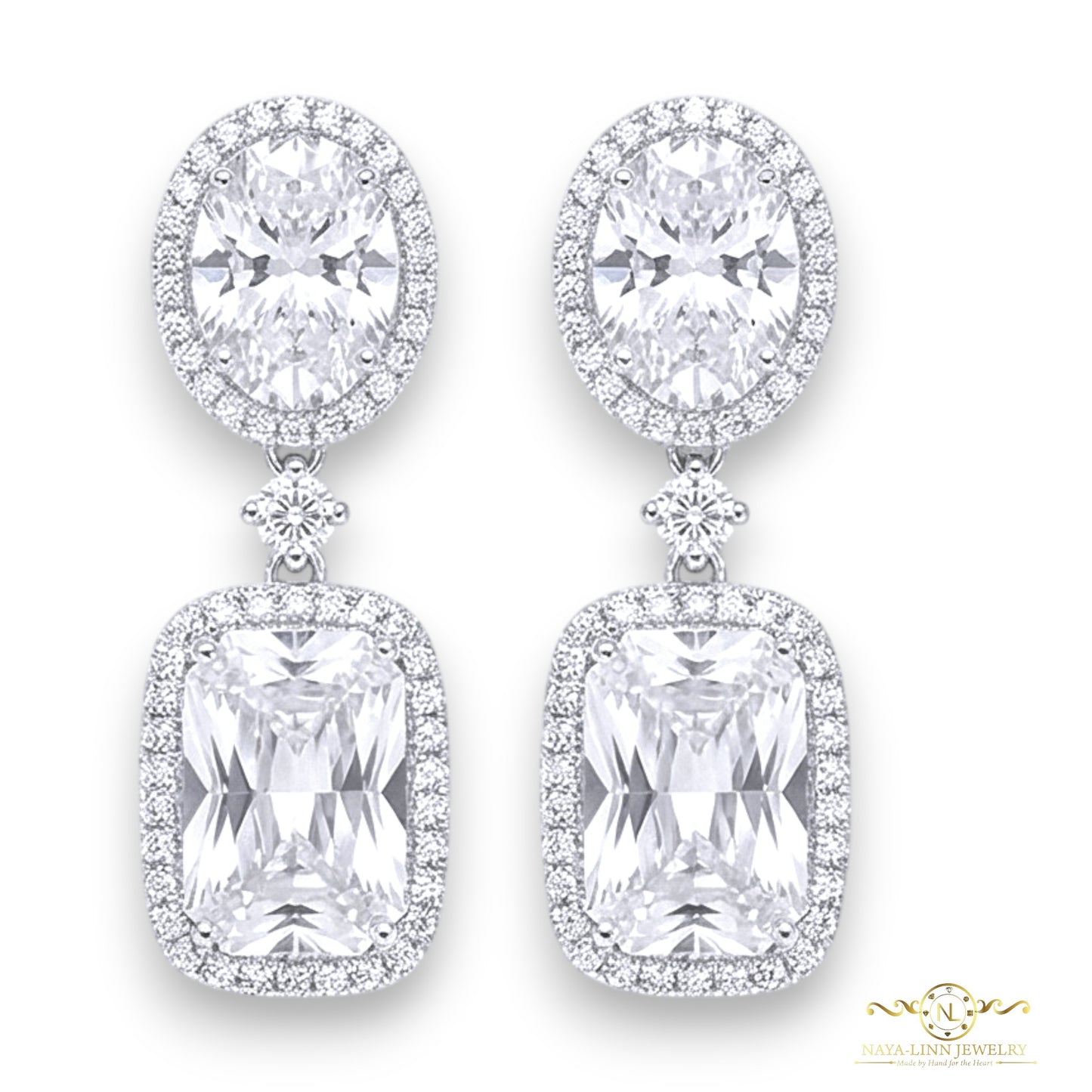 Carol Drop Earrings | Radiant Cut Diamond Simulants | 925 Sterling Silver | Statement Earring By Naya-Linn Jewelry