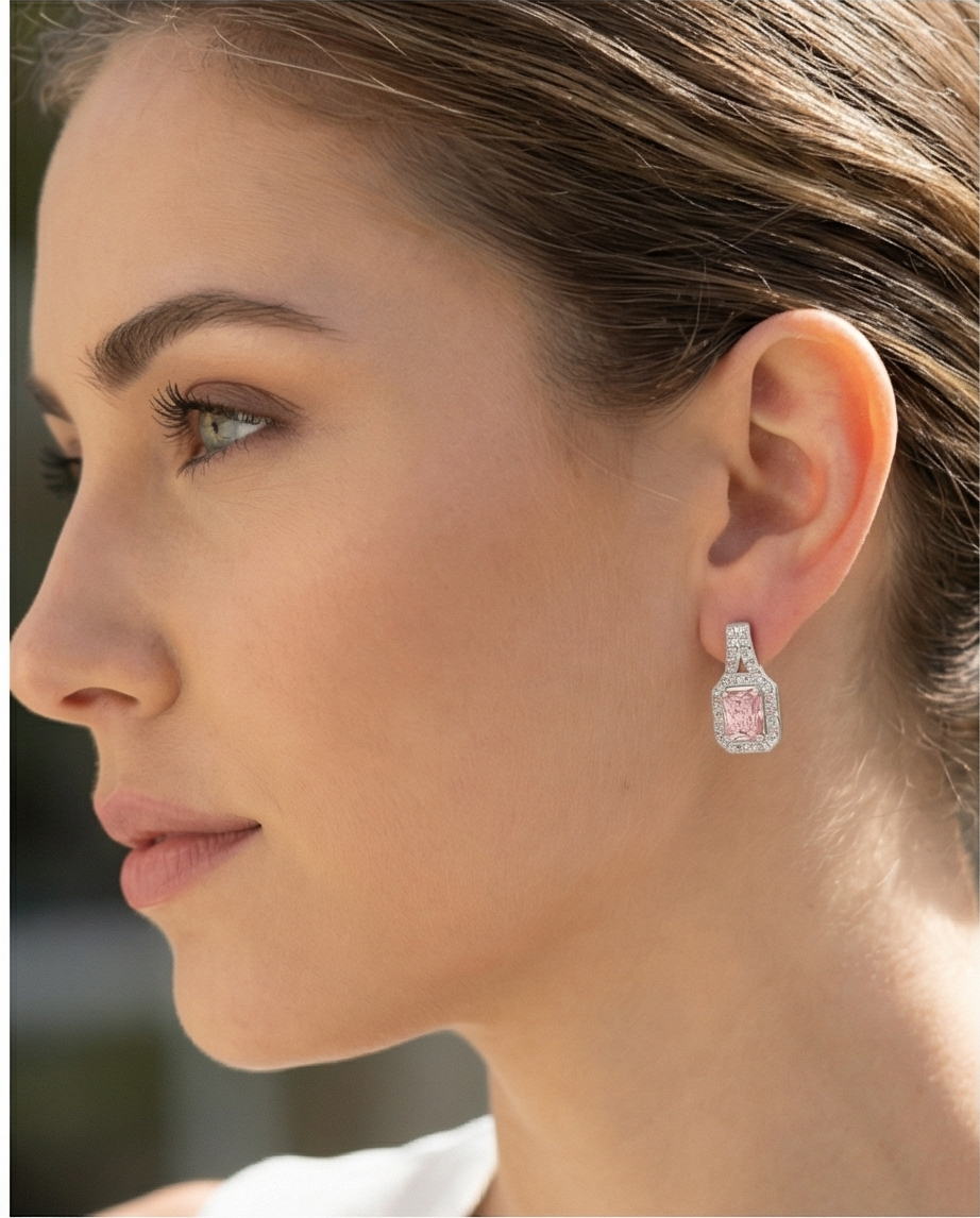 Aida Earrings | Rhodium Over 925 Sterling Silver | Cubic Zirconia | Dainty Earrings | Radiant Cut 7x5MM