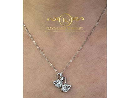 Piper Double Swan Moissanite Necklace | 14K White Gold Over 925 Sterling Silver | Swan necklace | Elegant Necklace | Unique Gift For Her