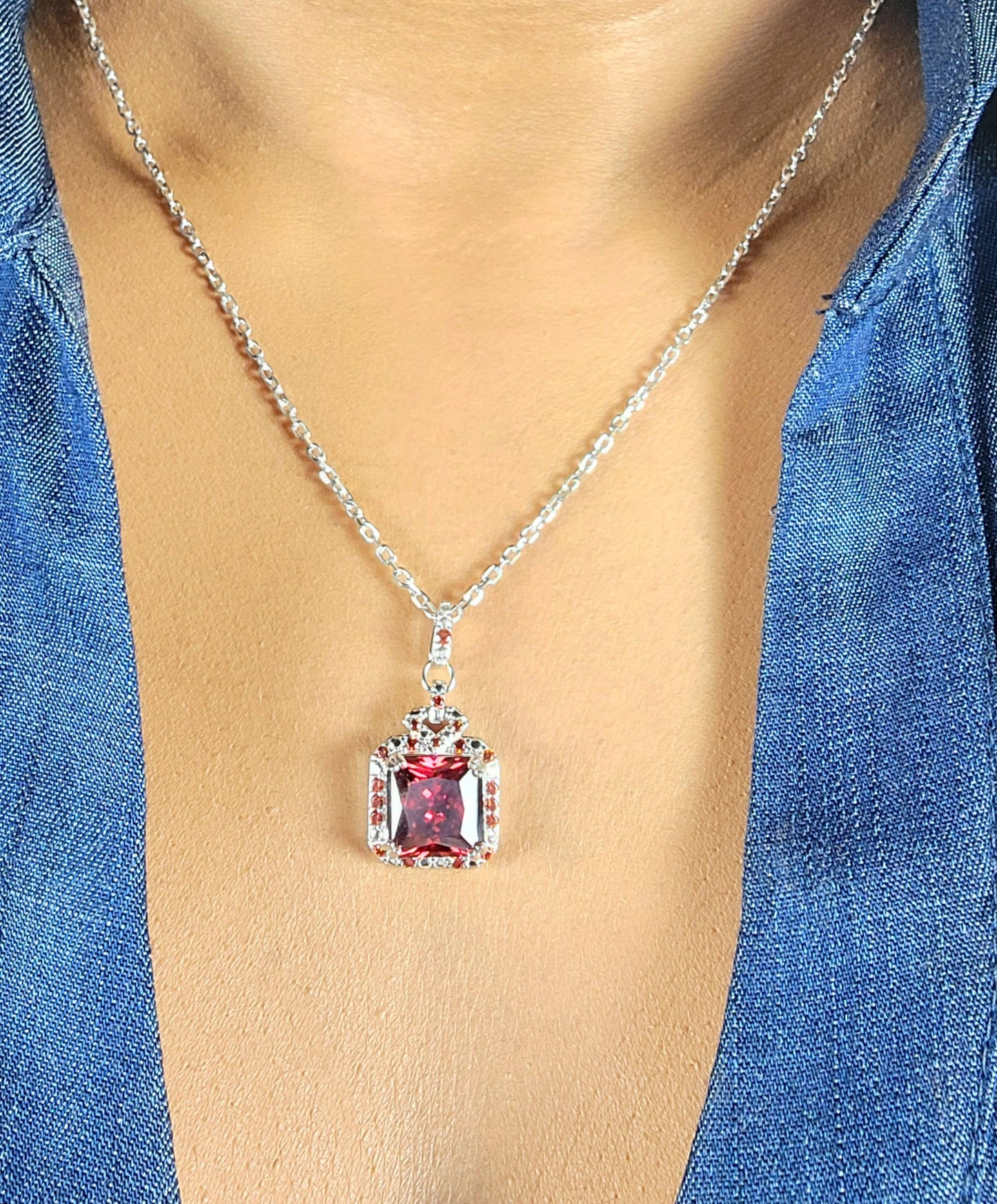 Harmony Necklace | Rhodium Over 925 Sterling Silver | Cubic Zirconia | Square Shaped Necklace | 18 Inches