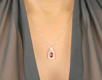 Cora Necklace Emerald Cut Necklace Rhodium Over Sterling Silver