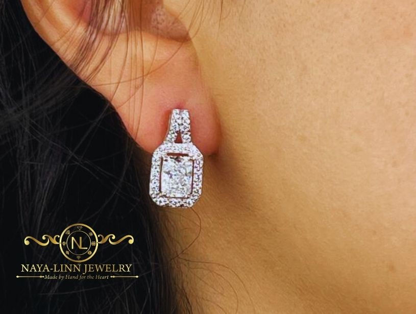 Aida Earrings | Rhodium Over 925 Sterling Silver | 18 Inches | Cubic Zirconia | Dainty Earrings | Radiant Cut 7x5MM