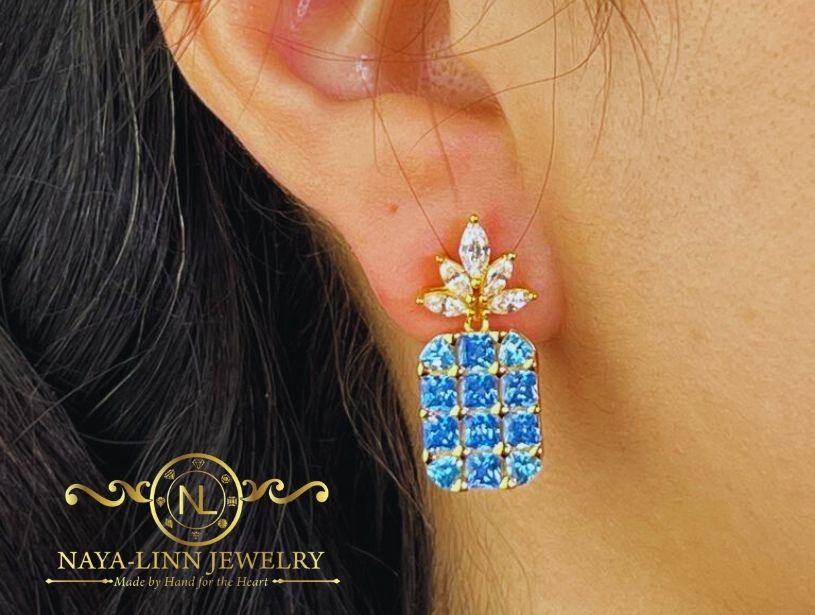 Pineapple Deluxe Earrings | 18K Gold Vermeil Over Sterling Silver | Cubic Zirconia | Gemstone Earrings