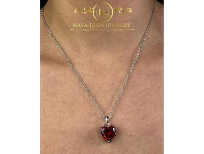 Mabel Necklace | Rhodium Over 925 Sterling Silver | 14MM Heart Shaped Cubic Zirconia Gemstone | 18 Inches Necklace