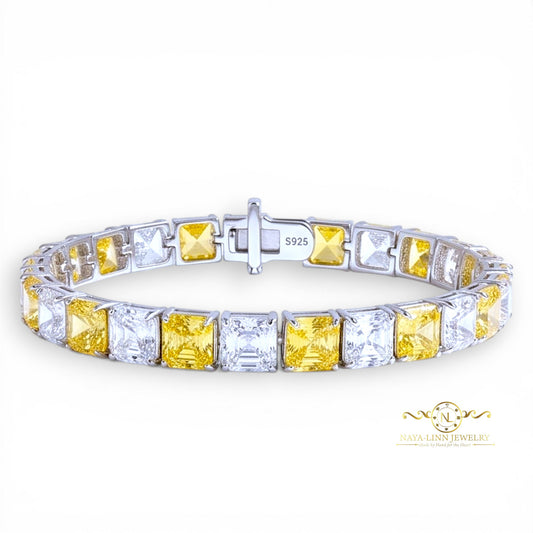 Aaliyah Bracelet | Tennis Bangle | White Gold Plated Over 925 Sterling Silver | 6MM Ascher Cut Cubic Zirconia | Gift for Her | Occasion| Everyday