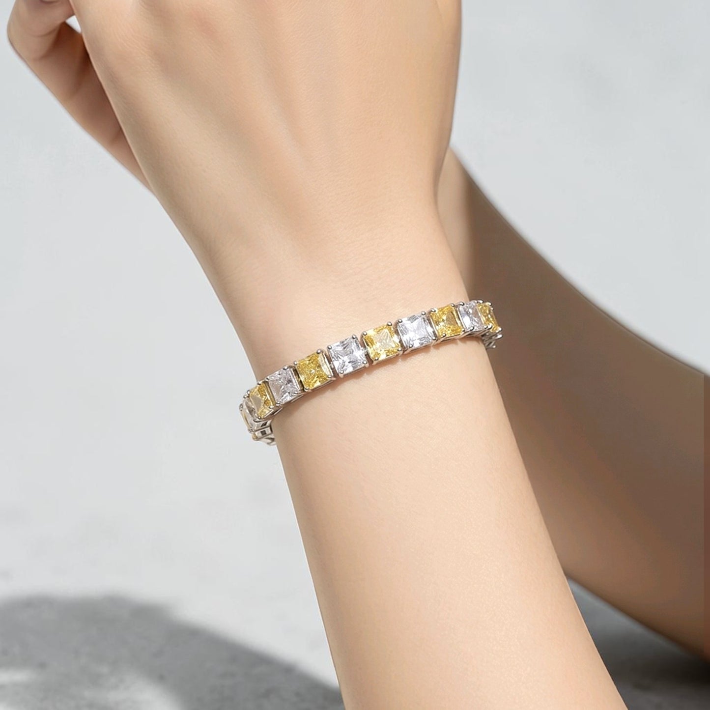 Aaliyah Bracelet | Tennis Bangle | White Gold Plated Over 925 Sterling Silver | 6MM Ascher Cut Cubic Zirconia | Gift for Her | Occasion| Everyday