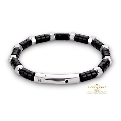 Achilles Unisex Rhodonite Bracelet with Curved Bayonet Clasp
