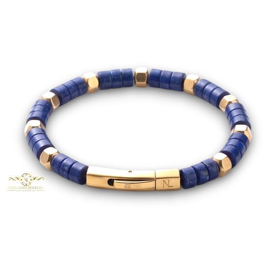 Achilles Men’s Lapis Lazuli/Gold Plated Bracelet with Curved Bayonet Clasp