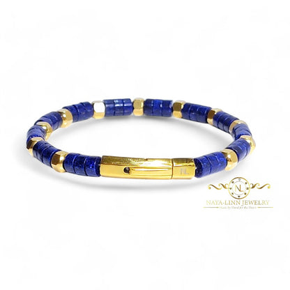 Achilles Men’s Lapis Lazuli/Gold Plated Bracelet with Curved Bayonet Clasp