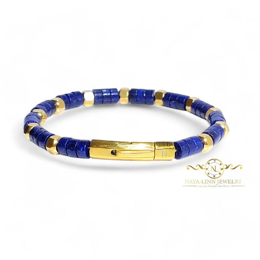 Achilles Men’s Lapis Lazuli/Gold Plated Bracelet with Curved Bayonet Clasp