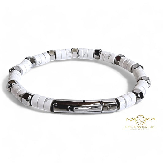 Achilles Men’s Howlite/Silver Plated Bracelet with Curved Bayonet Clasp