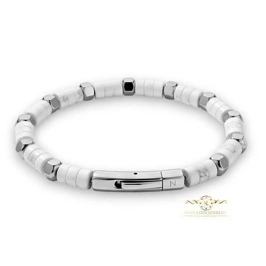 Achilles Men’s Howlite/Silver Plated Bracelet with Curved Bayonet Clasp