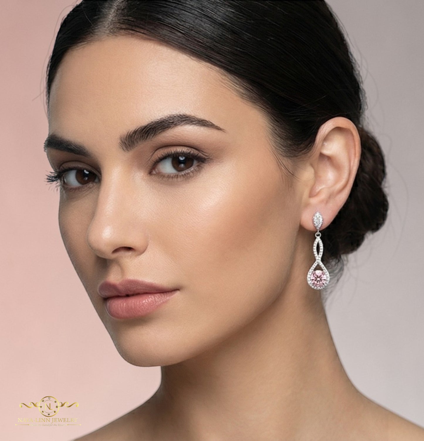 Adeline Infinity Drop Earrings | 925 Sterling Silver | Round Diamond Simulants | By Naya-Linn Jewelry