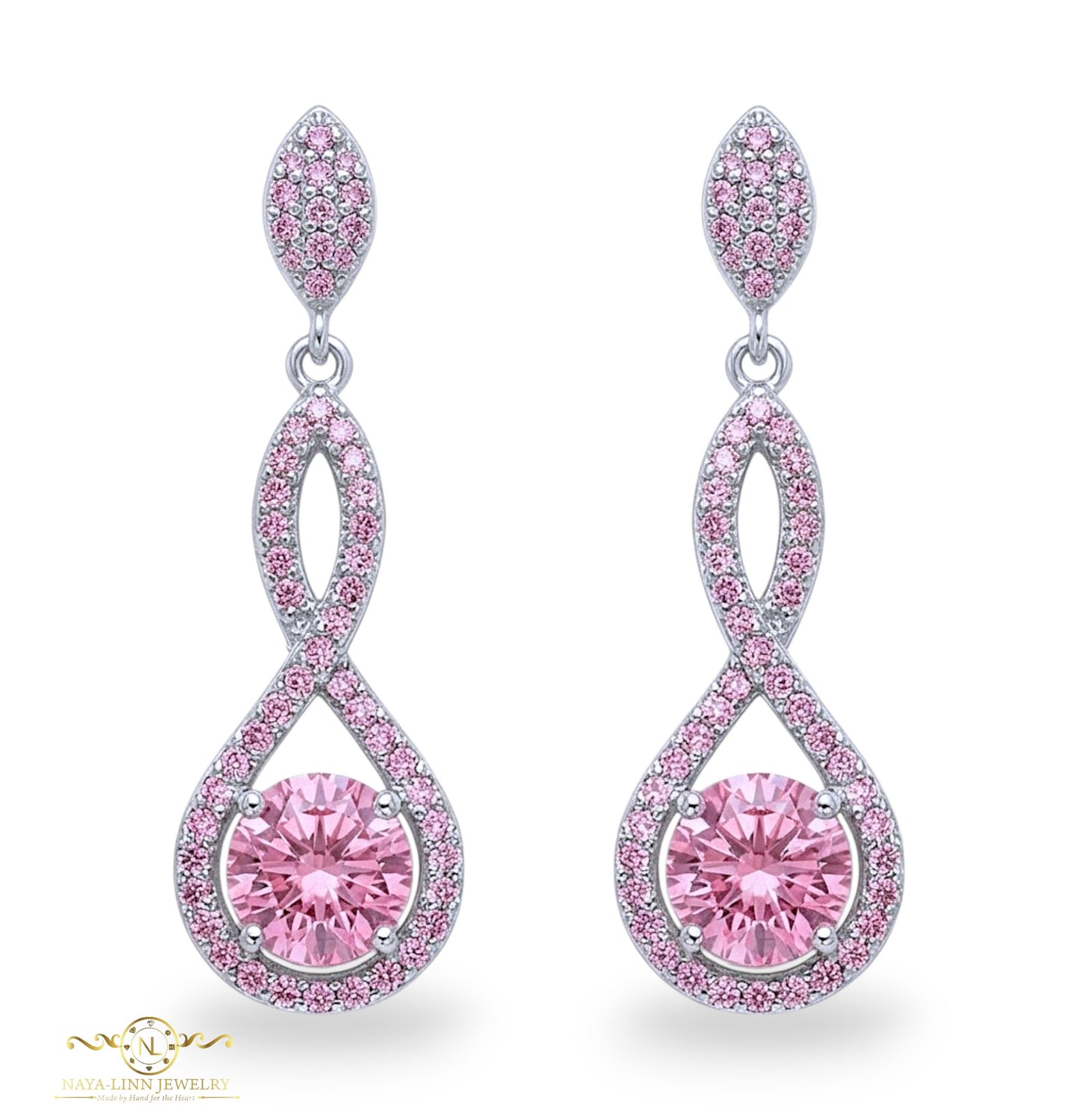 Adeline Infinity Drop Earrings | 925 Sterling Silver | Round Diamond Simulants | By Naya-Linn Jewelry