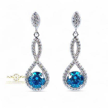 Adeline Infinity Drop Earrings | 925 Sterling Silver | Round Diamond Simulants | By Naya-Linn Jewelry