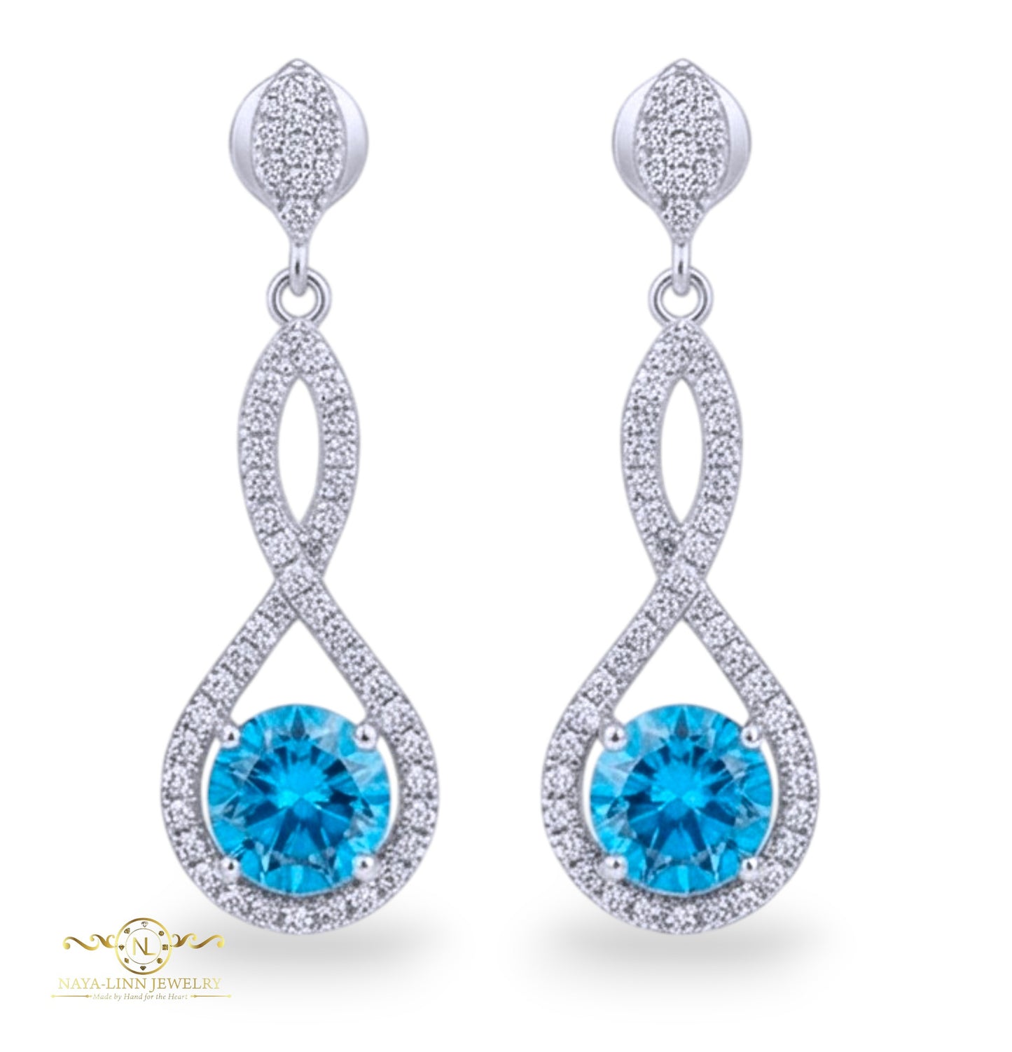 Adeline Infinity Drop Earrings | 925 Sterling Silver | Round Diamond Simulants | By Naya-Linn Jewelry