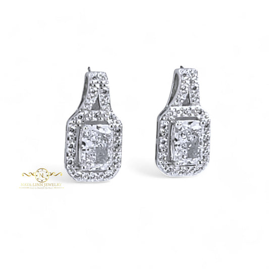 Aida Earrings | Rhodium Over 925 Sterling Silver | 18 Inches | Cubic Zirconia | Dainty Earrings | Radiant Cut 7x5MM