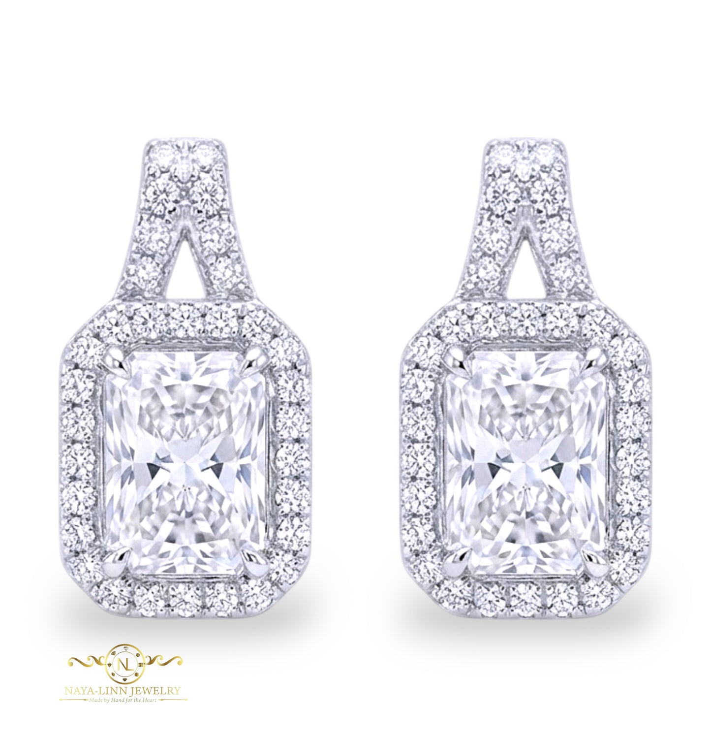 Aida Earrings | Rhodium Over 925 Sterling Silver | Cubic Zirconia | Dainty Earrings | Radiant Cut 7x5MM