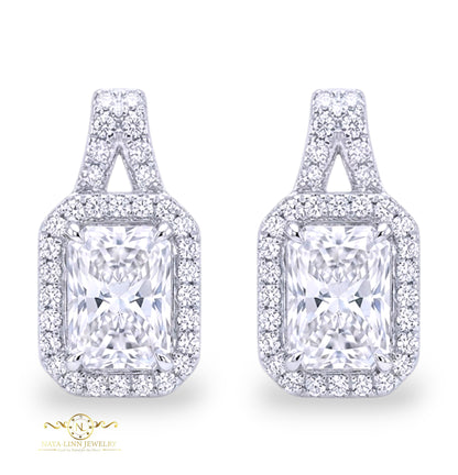 Aida Earrings | Rhodium Over 925 Sterling Silver | Cubic Zirconia | Dainty Earrings | Radiant Cut 7x5MM