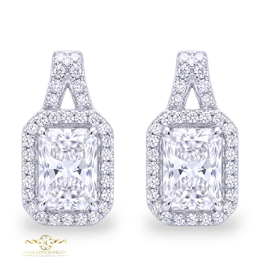 Aida Earrings | Rhodium Over 925 Sterling Silver | Cubic Zirconia | Dainty Earrings | Radiant Cut 7x5MM
