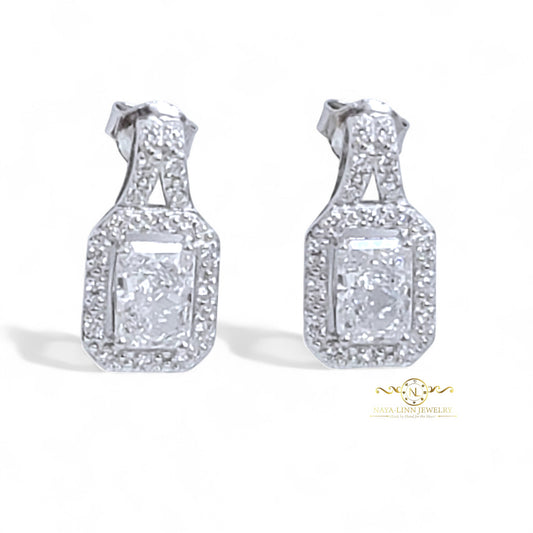 Aida Earrings | Rhodium Over 925 Sterling Silver | Cubic Zirconia | Dainty Earrings | Radiant Cut 7x5MM