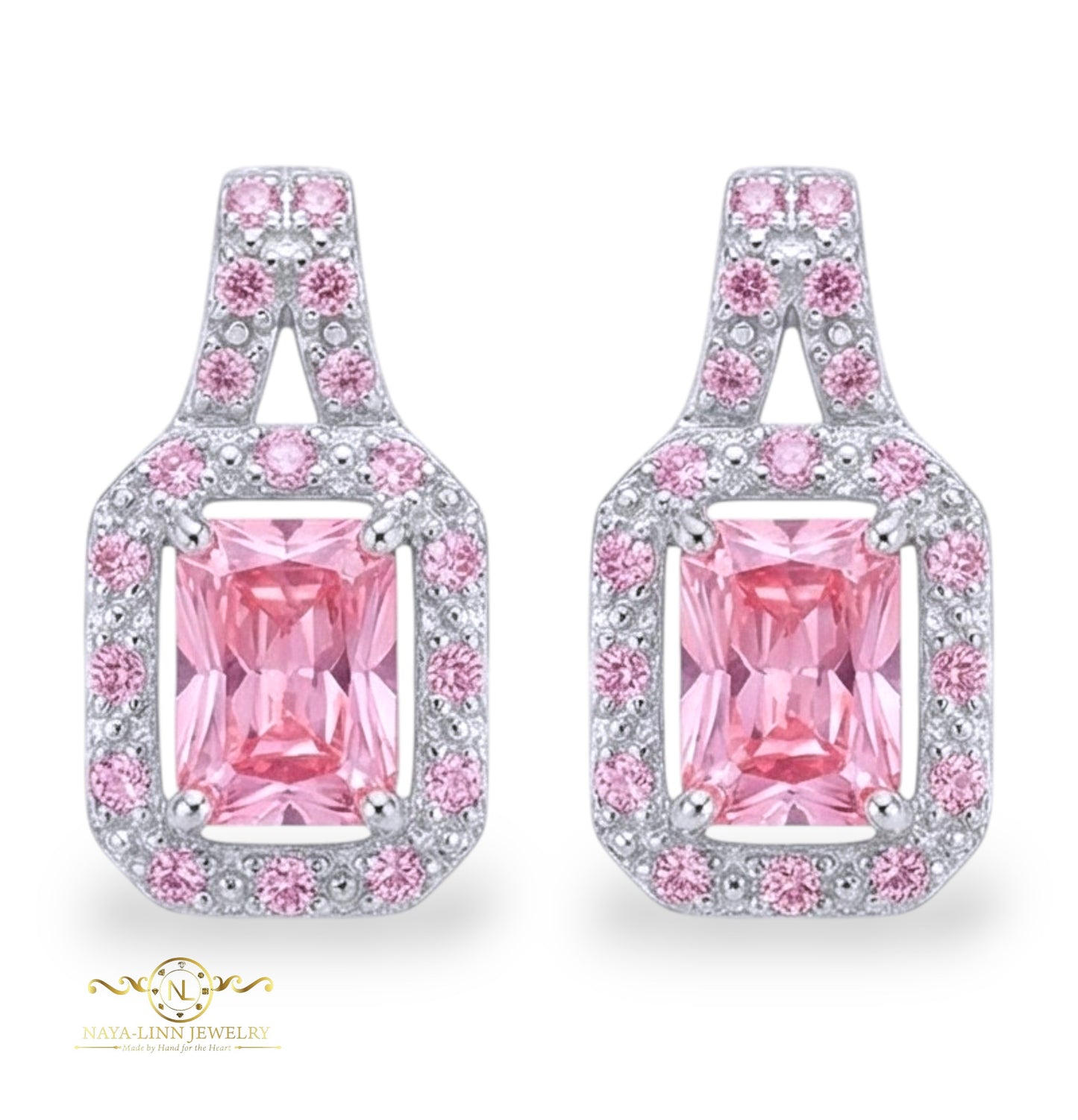 Aida Earrings | Rhodium Over 925 Sterling Silver | Cubic Zirconia | Dainty Earrings | Radiant Cut 7x5MM