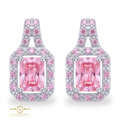 Aida Earrings | Rhodium Over 925 Sterling Silver | Cubic Zirconia | Dainty Earrings | Radiant Cut 7x5MM