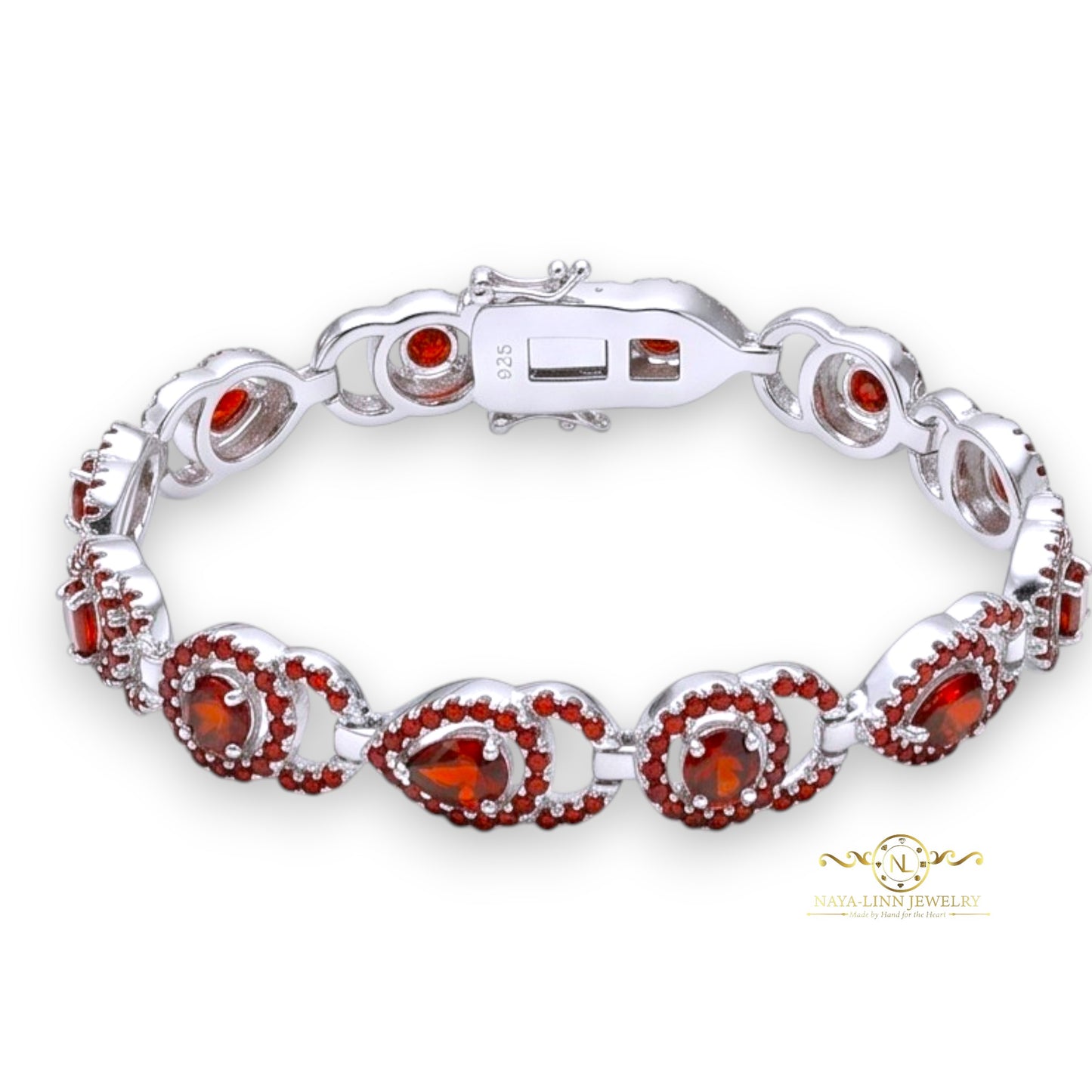 Aja Bracelet | Rhodium Over 925 Sterling Silver | Cubic Zirconia | Pear Cut 5x7MM | Round Cut 5MM Round