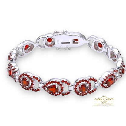 Aja Bracelet | Rhodium Over 925 Sterling Silver | Cubic Zirconia | Pear Cut 5x7MM | Round Cut 5MM Round