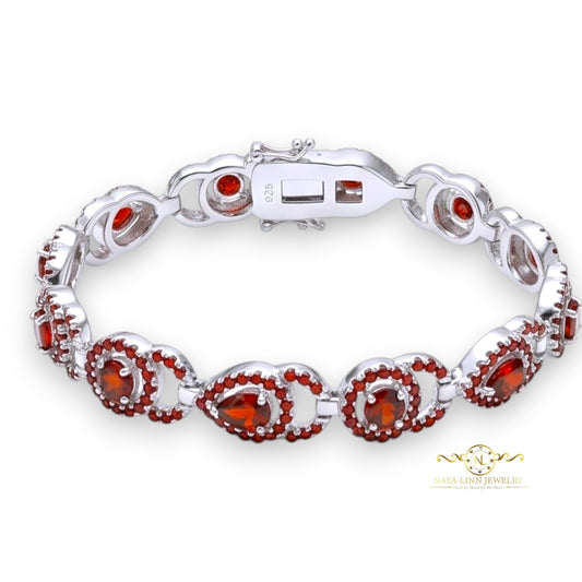 Aja Bracelet | Rhodium Over 925 Sterling Silver | Cubic Zirconia | Pear Cut 5x7MM | Round Cut 5MM Round