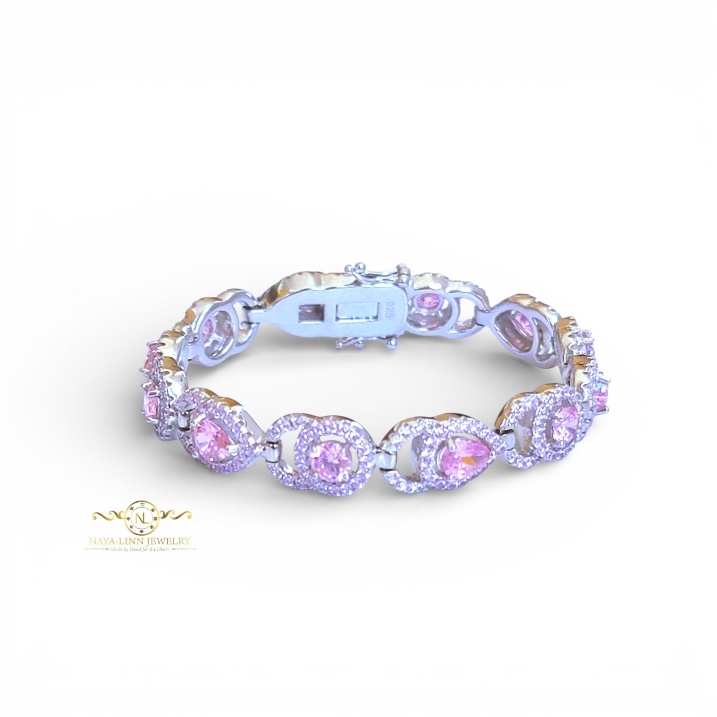 Aja Bracelet | Rhodium Over 925 Sterling Silver | Cubic Zirconia | Pear Cut 5x7MM | Round Cut 5MM Round