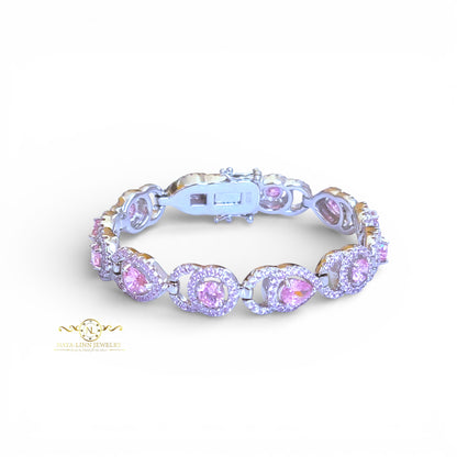 Aja Bracelet | Rhodium Over 925 Sterling Silver | Cubic Zirconia | Pear Cut 5x7MM | Round Cut 5MM Round