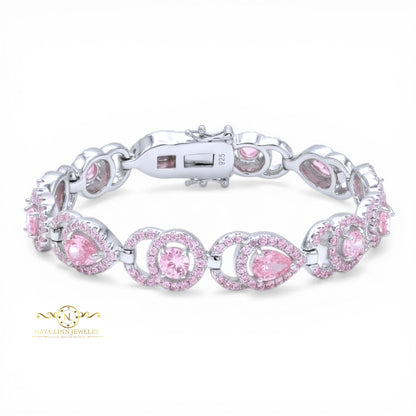 Aja Bracelet | Rhodium Over 925 Sterling Silver | Cubic Zirconia | Pear Cut 5x7MM | Round Cut 5MM Round