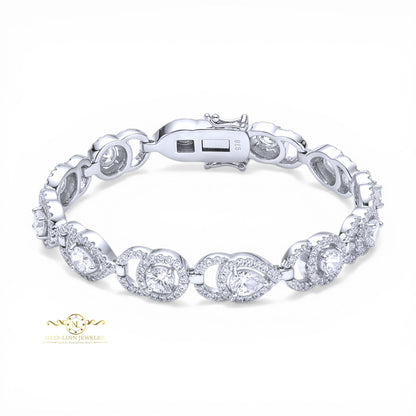 Aja Bracelet | Rhodium Over 925 Sterling Silver | Cubic Zirconia | Pear Cut 5x7MM | Round Cut 5MM Round
