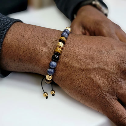 Ajax Men's 8MM Sodalite & Tiger's Eye Natural Stone Beaded  Bracelet