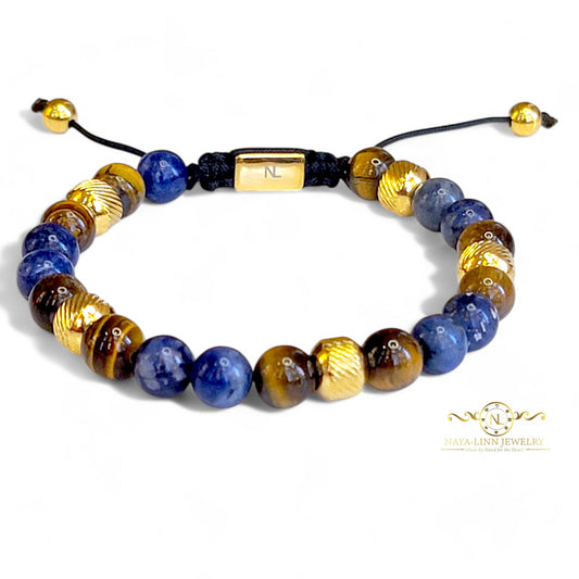 Ajax Men's 8MM Sodalite & Tiger's Eye Natural Stone Beaded  Bracelet