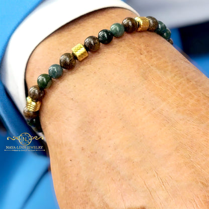 Ajax Men's 6MM Agate, Bronzitite Natural Stone Beaded Bracelet