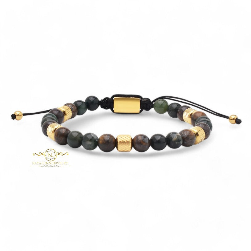 Ajax Men's 6MM Agate, Bronzitite Natural Stone Beaded Bracelet