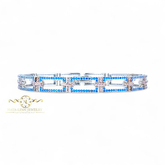 Anthonia Women's Link Bracelet | CZ Multiple Small Round Diamond Simulants | 925 Sterling Silver | Statement Bangle