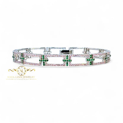Anthonia Women's Link Bracelet | CZ Multiple Small Round Diamond Simulants | 925 Sterling Silver | Statement Bangle
