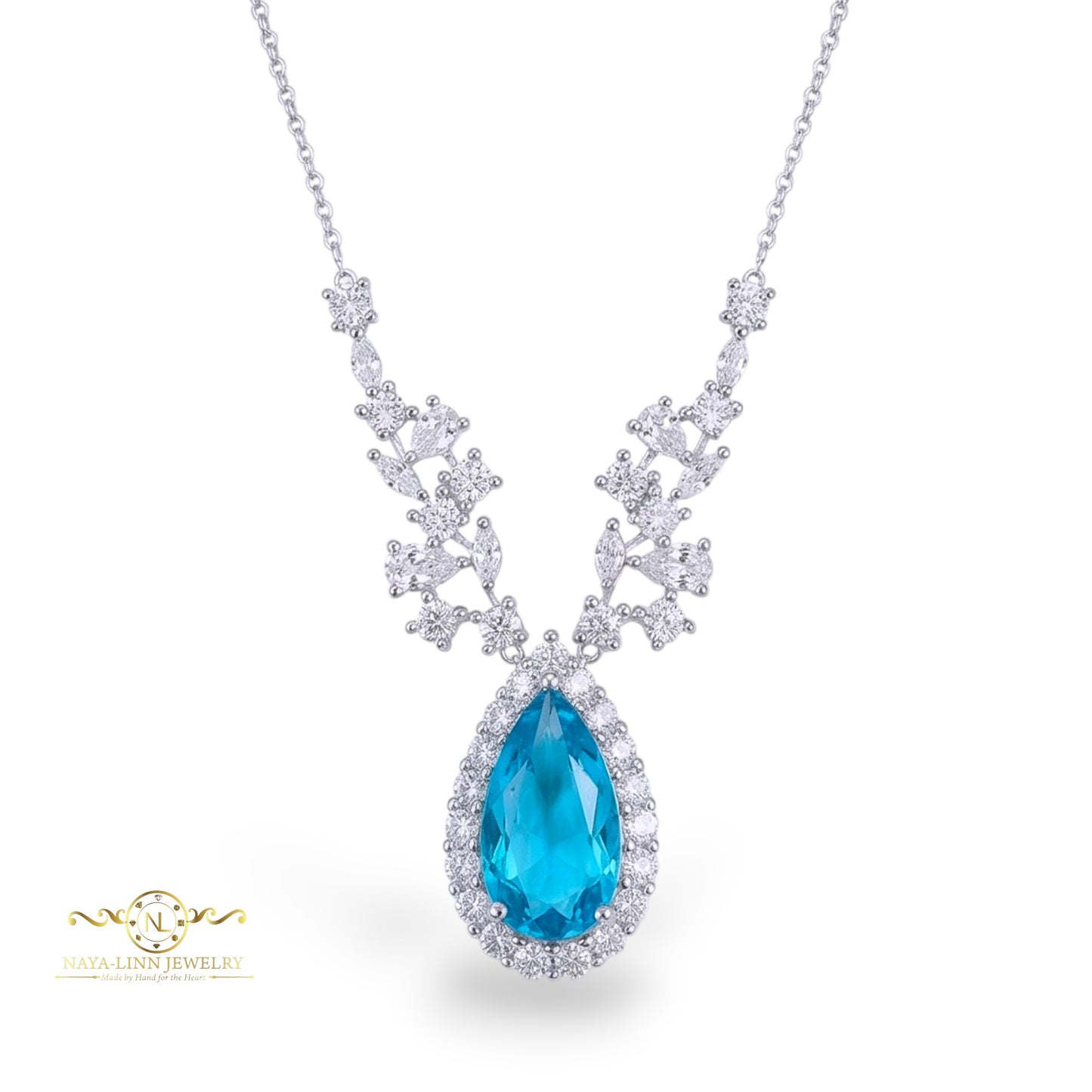 Aria Necklace | Pear Shaped Diamond Simulant | Main Gemstone | 925 Sterling Silver By Naya-Linn Jewelry