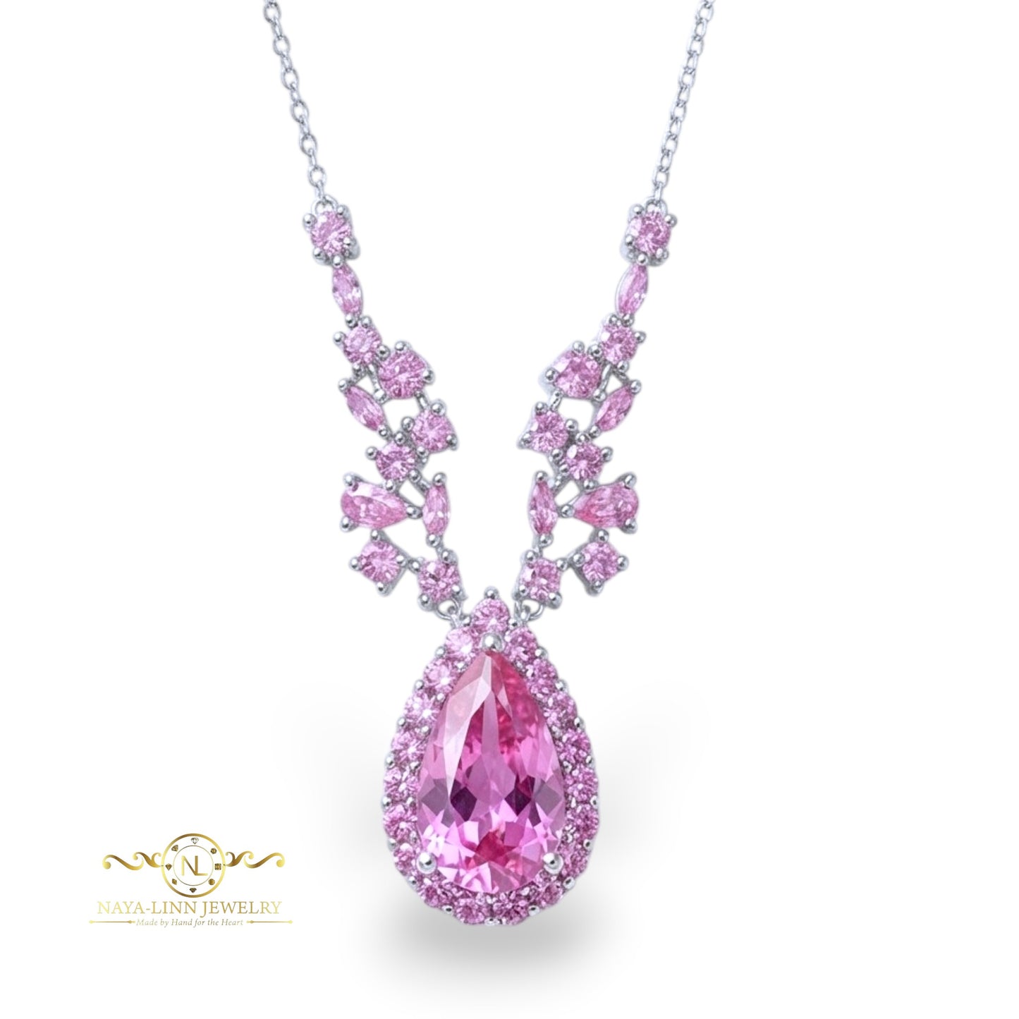 Aria Necklace | Pear Shaped Diamond Simulant | Main Gemstone | 925 Sterling Silver By Naya-Linn Jewelry